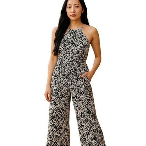 Paula Hermanny Silk Jumpsuit Sz Medium Silk Halter Spaghetti Straps Geometric - Picture 1 of 13